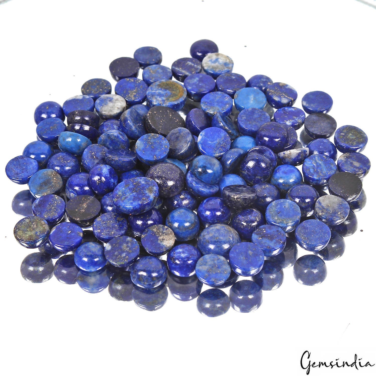 172.10 Ct/95 Pcs Natural Blue Lapis Lazuli Round Cab 7-10mm Gems Lot For Jewelry