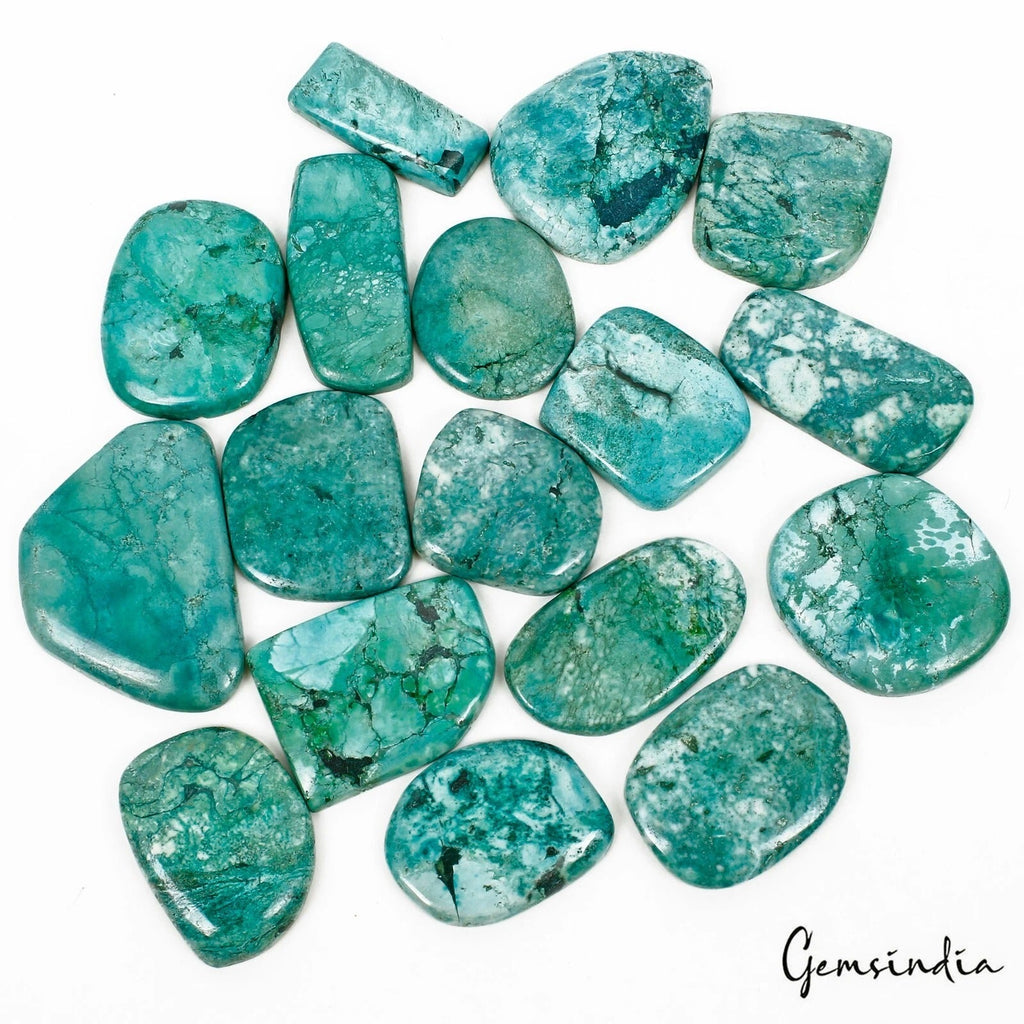 1700 Ct/17 Pcs Natural Blue Green Spiderweb Turquoise Mix Cab Wholesale Gems Lot