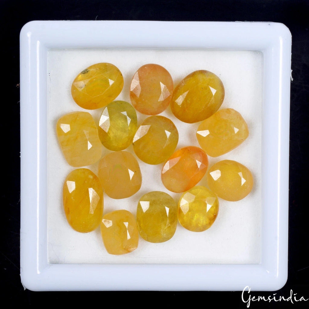 Certified 57 Cts/14 Pcs Natural Ceylon Yellow Sapphire Mix Cut Gems For Jewelry