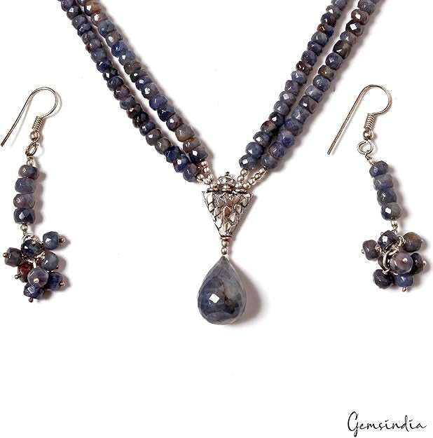 361.40 Cts Natural Untreated Blue Sapphire Gem Round Beaded Handmade Jewelry Set