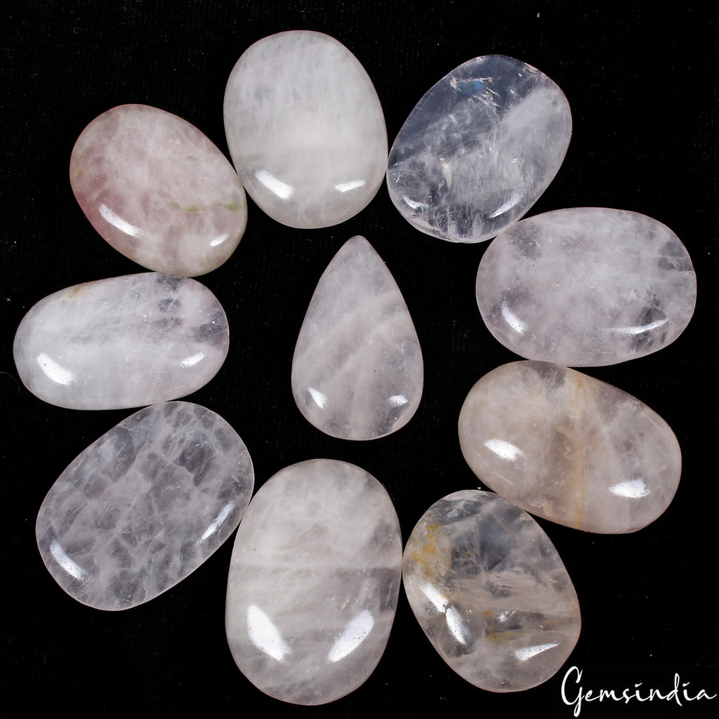 Rose Quartz Lot, Cabochon, Oval Cabochon, Untreated — 10 Pieces, 30mm to 41mm, 600 Ct, Madagascar