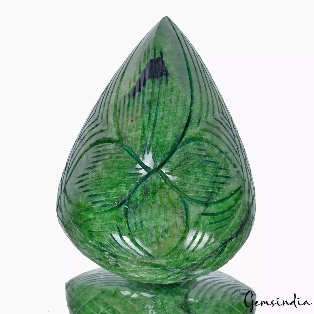 Certified 610 Cts Natural Green Brazilian Emerald Pear Cut Both Side Carving Gem