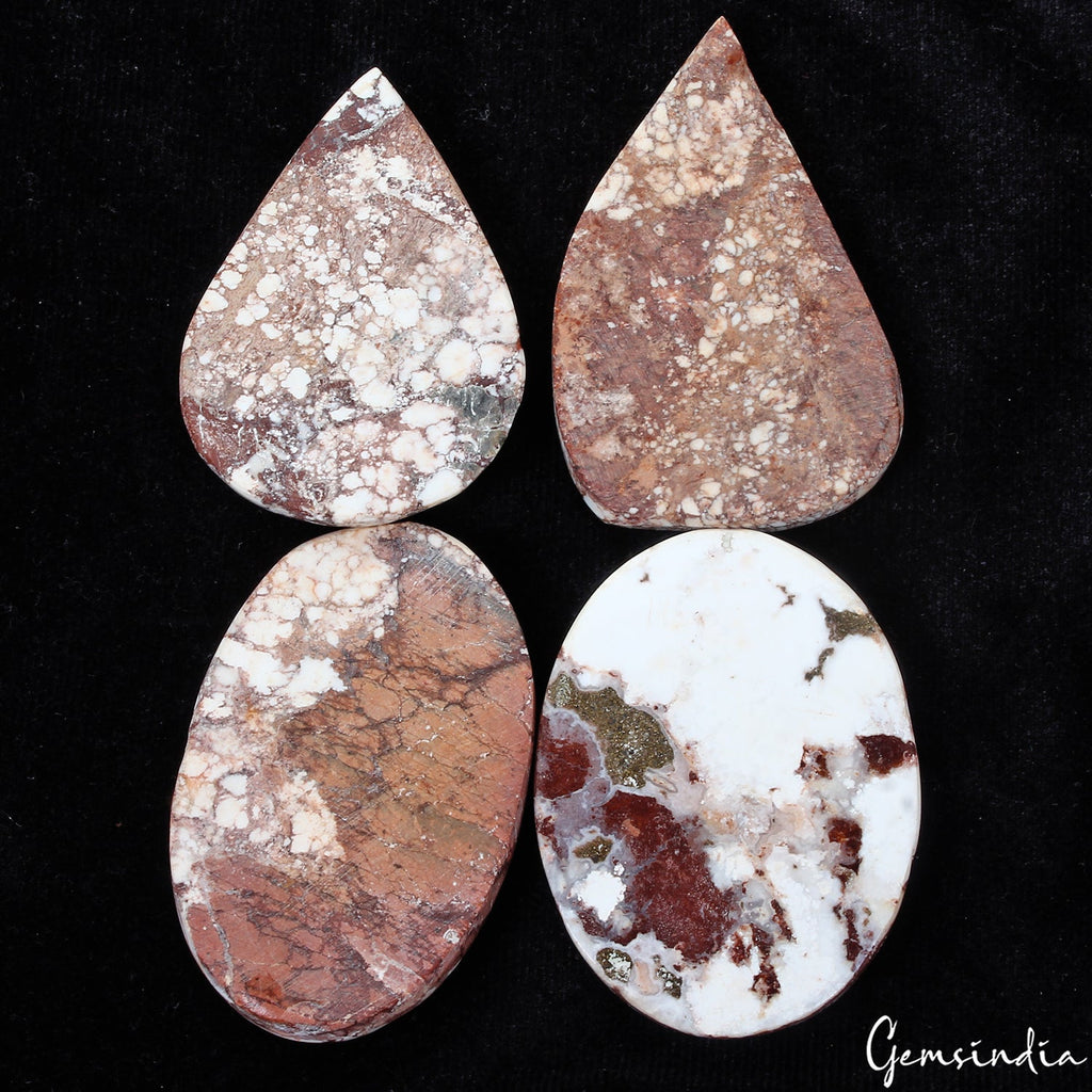 570 Cts/4 Pcs Natural Untreated Nevada White Buffalo Turquoise Mix Cab Gems Lot