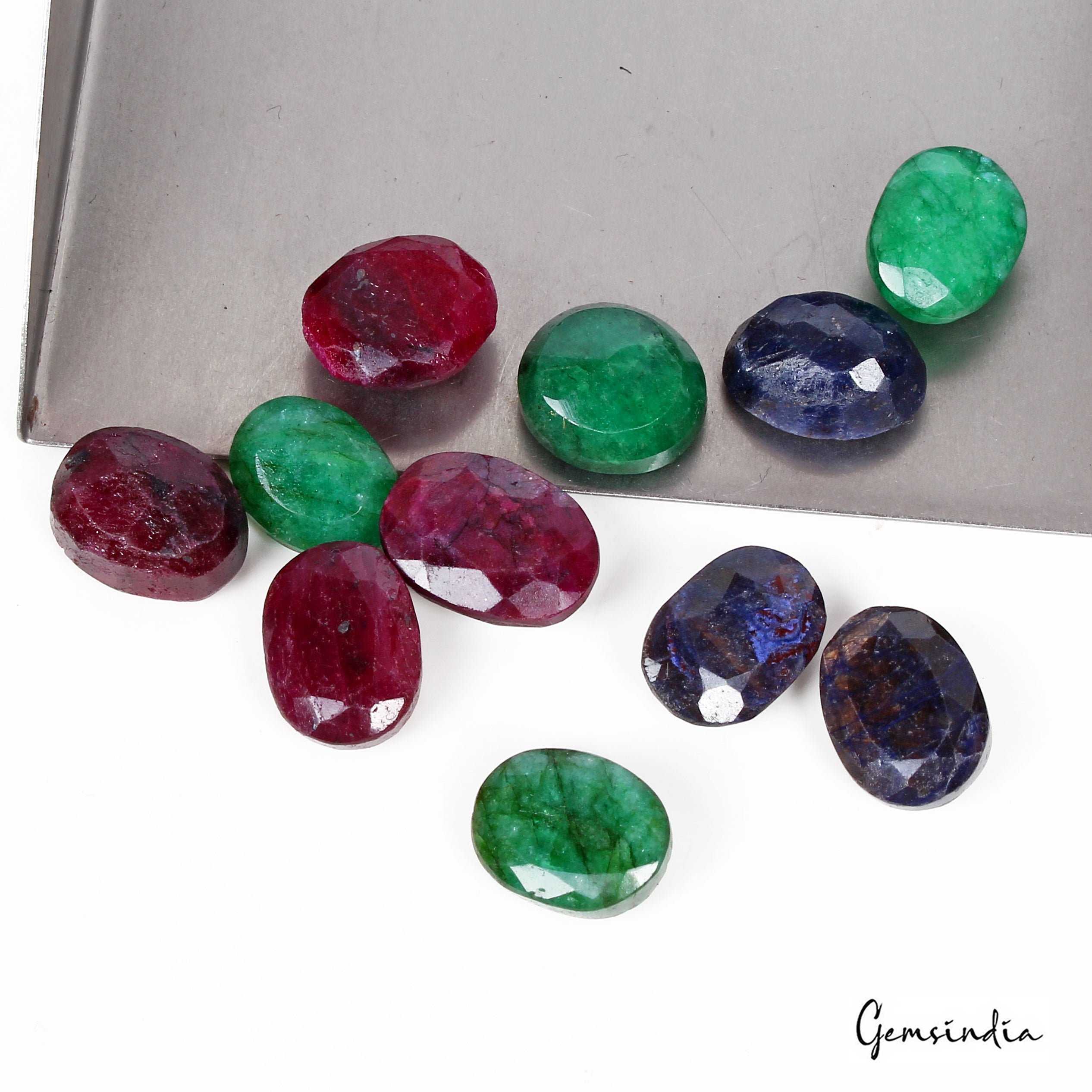 Natural Ruby, Emerald & Sapphire Oval Gemstones 139.50 Cts/11 Pcs Certified Lot