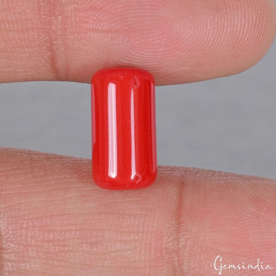 6.30 Carats Taiwan Coral Top Red Cylinder Capsule Cab Loose Gem For Ring~14/7mm