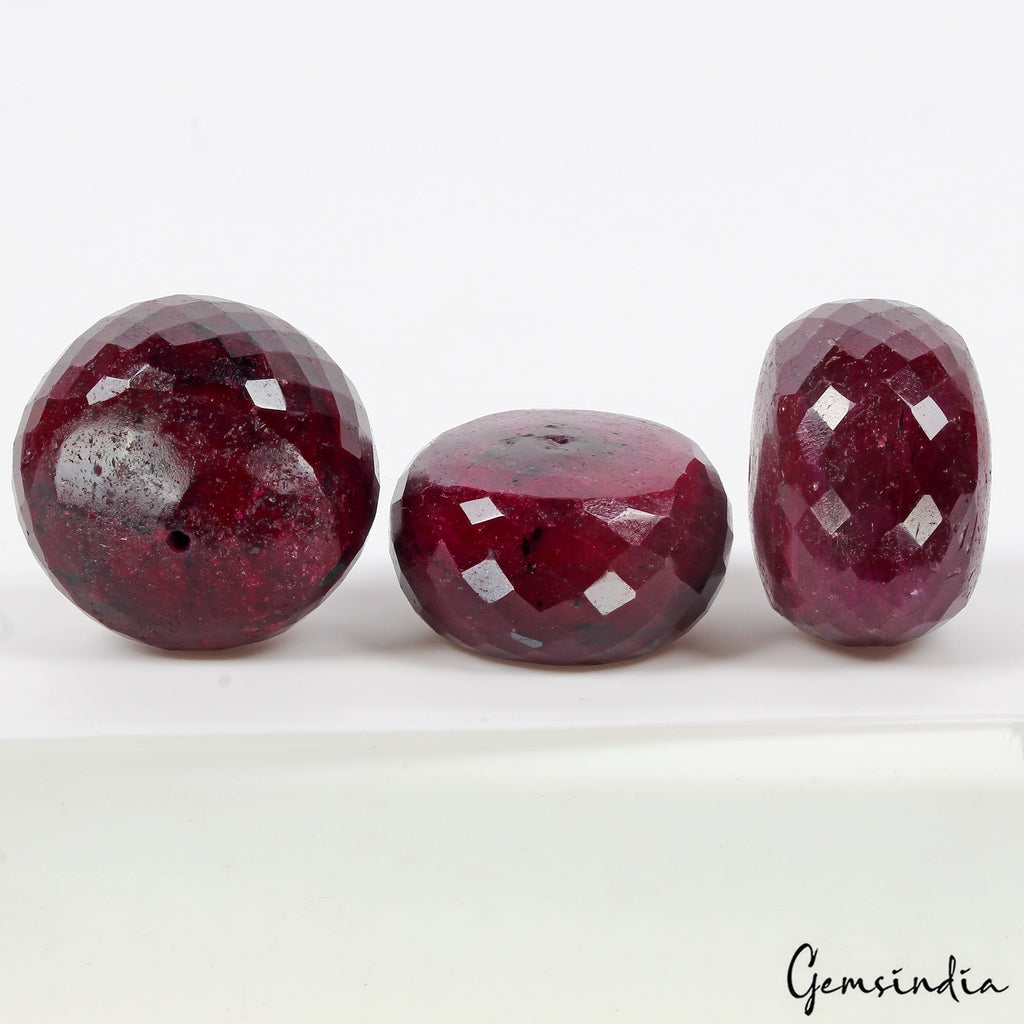 840 Ct Natural African Red Ruby Round Faceted 32-34mm Drill Bead Loose Gems Lot