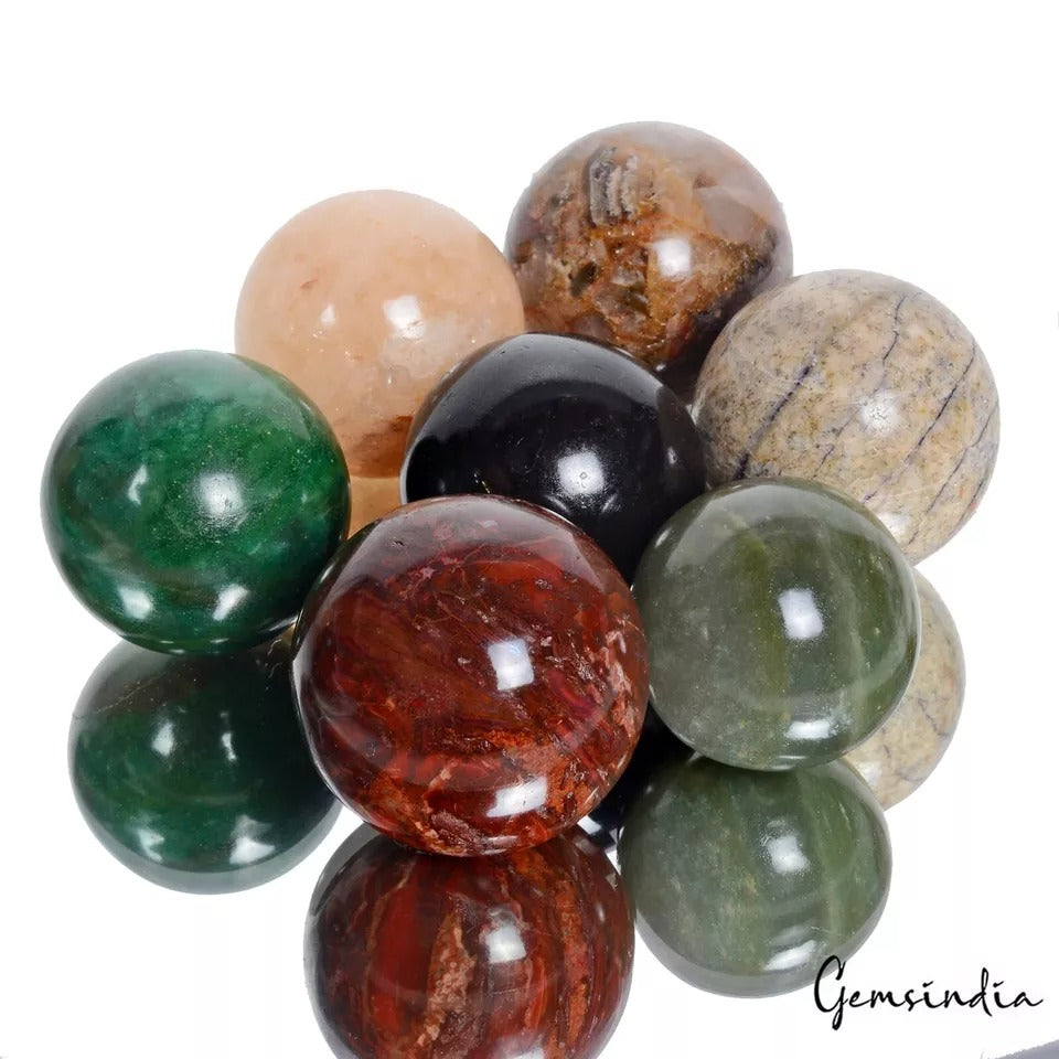 Multi-Gemstone Sphere, Untreated, Multi Color — 7 Pieces, 43mm to 51mm, 5650 Ct