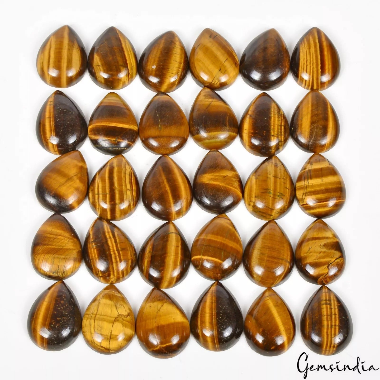 370 Cts/30 Pcs Natural Untreated Bi-Color Tiger Eye Pear Cabochon 20mmx15mm Gems
