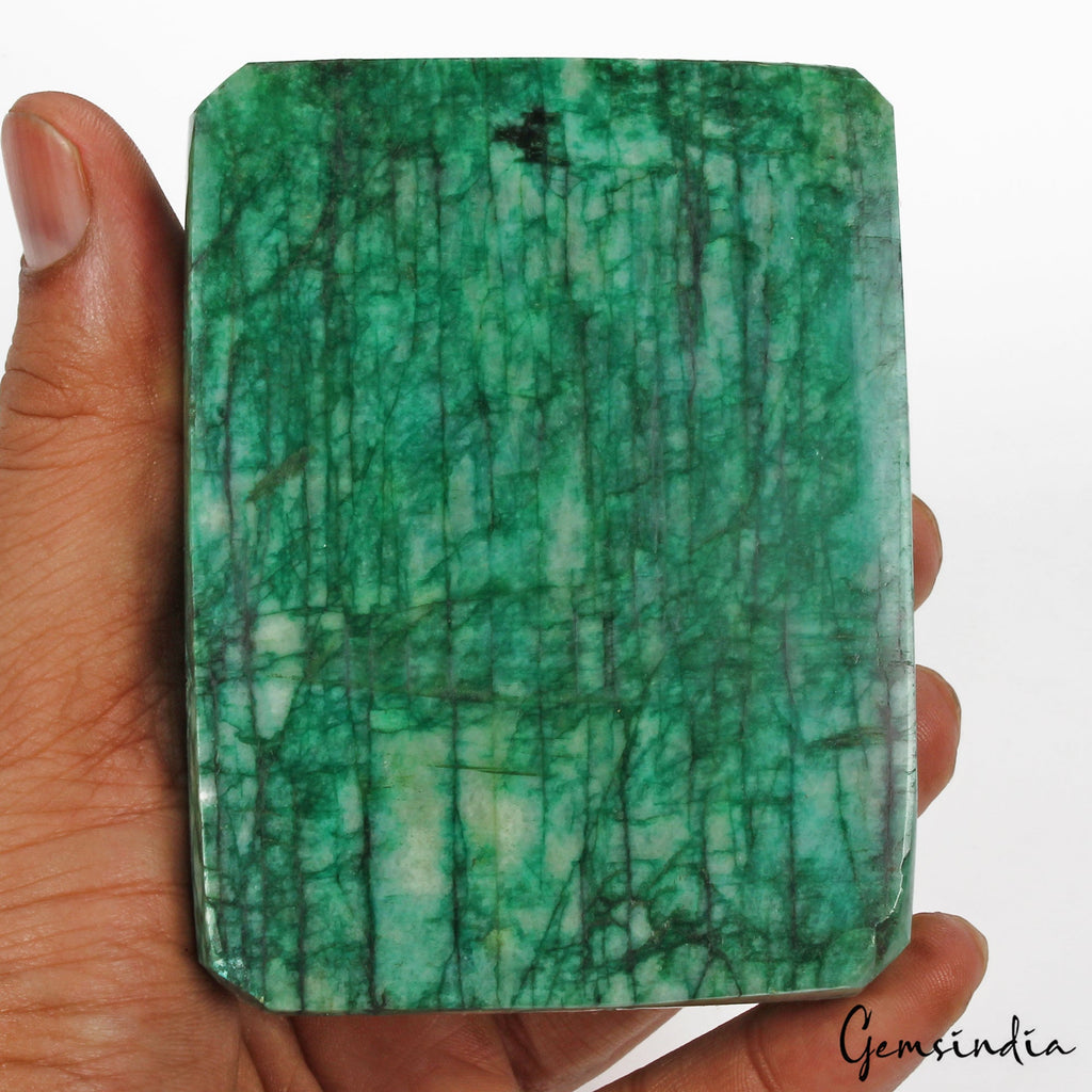 Certified 3370 Cts Natural Green Emerald Rectangular Hand Carved Huge Loose Gems