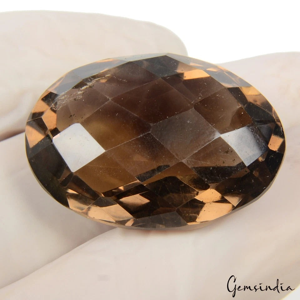 Natural smoky Quartz 51.00 Ct Oval shape Checker Cut Loose Pendant Size Gemstone