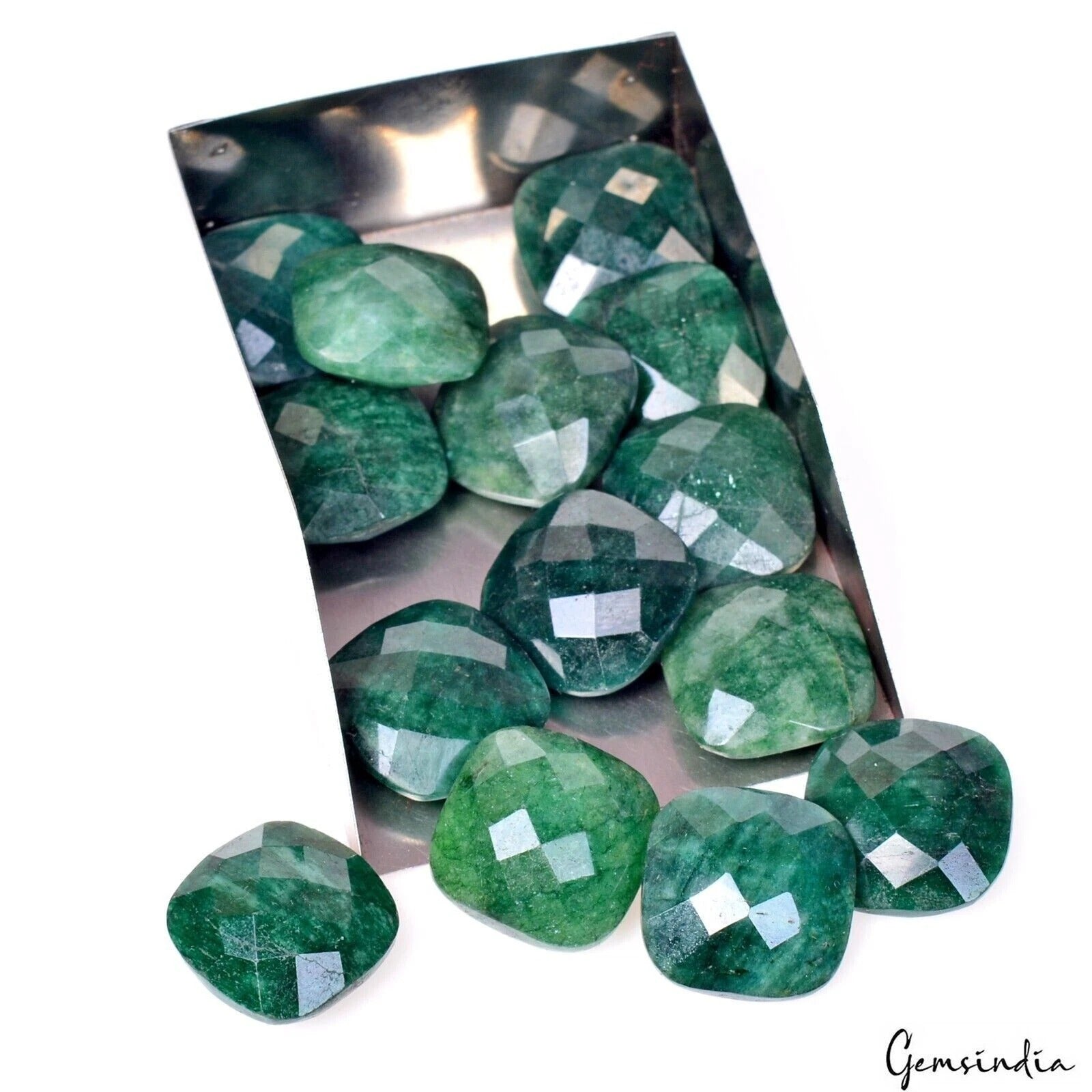 Certified 158.20 Ct Natural Green Emerald 15x15mm Cushion Checker Cut Loose Gems