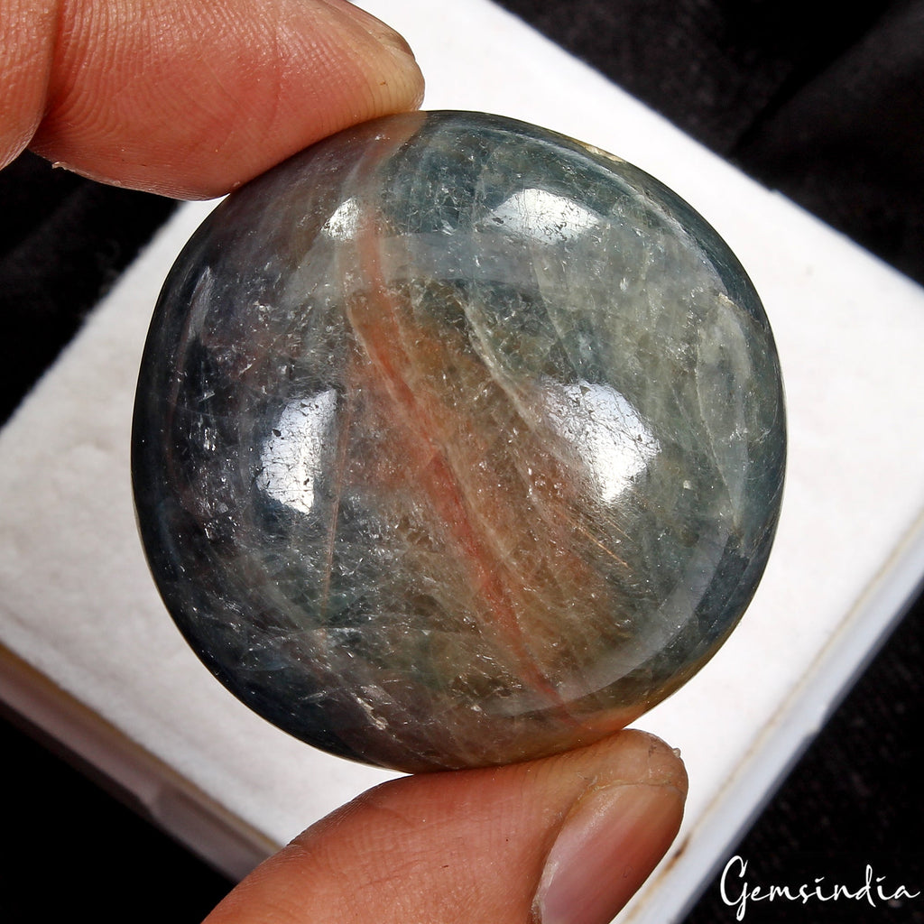 Certified 390 Ct Natural Brown Blue Sapphire W/Red Marks Round Cabochon Gemstone