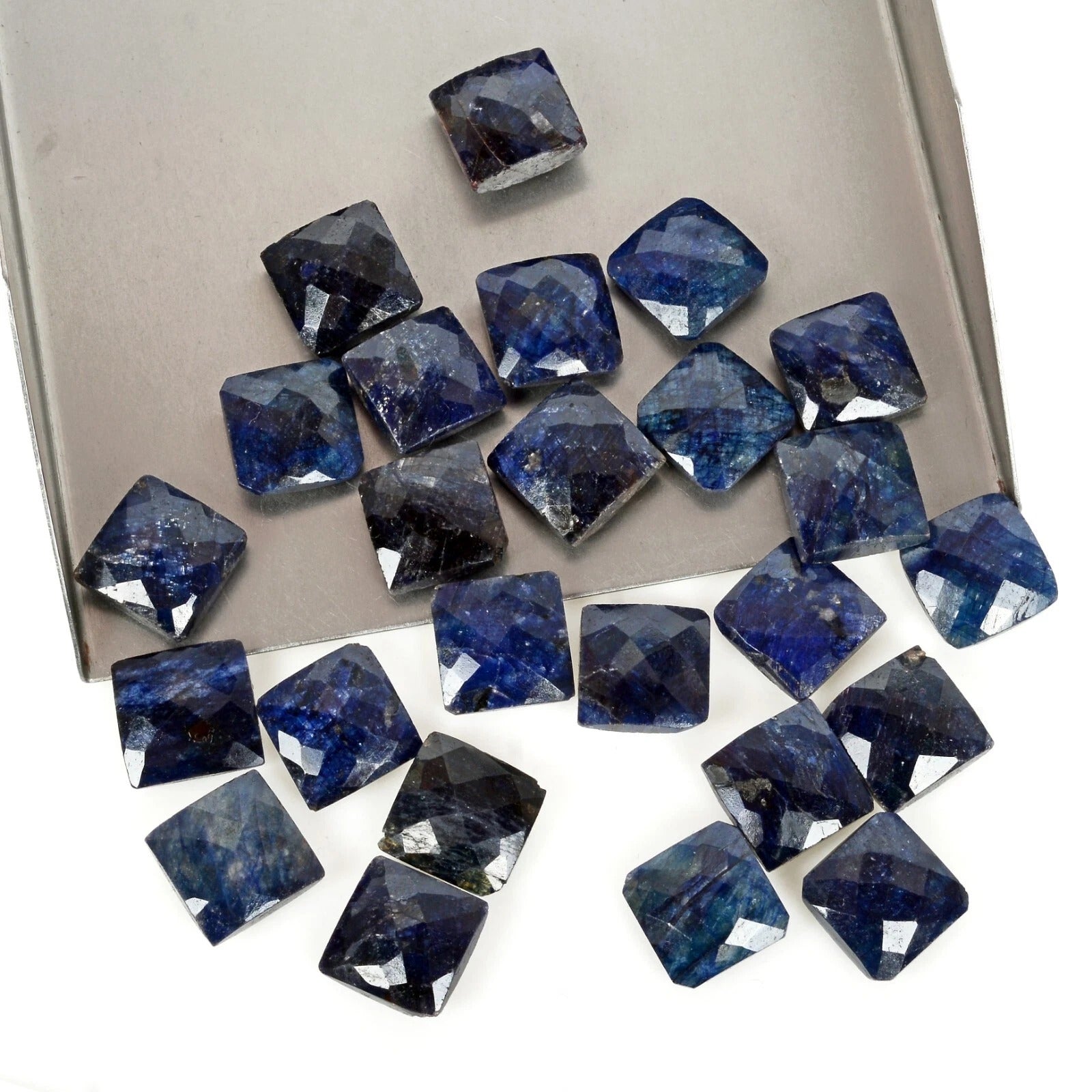 Blue Sapphire Lot, Loose Gemstone, Square Cut, Color Enhanced — 25 Pieces, 12mm, 248.90 Ct
