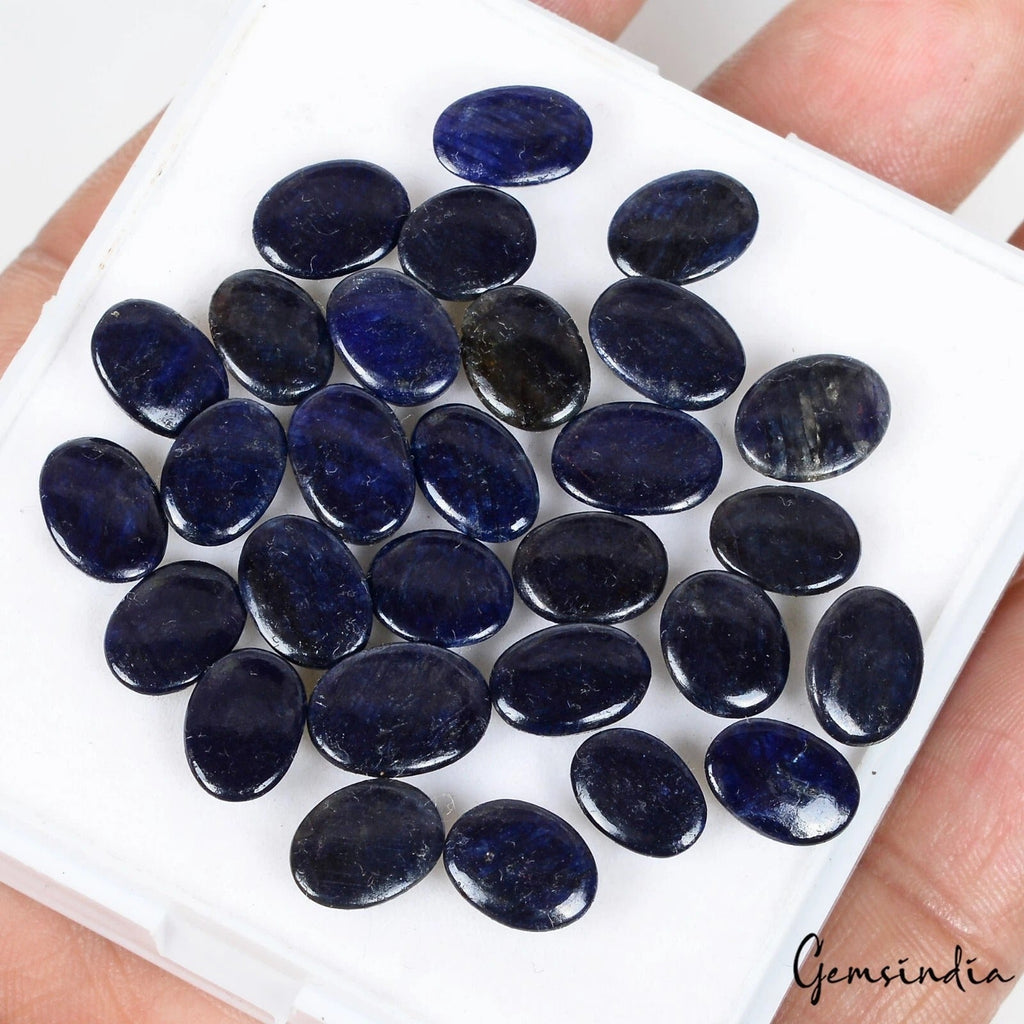 Certified 29 Pcs Natural Dark Blue Sapphire Oval Cab Loose Gemstones For Jewelry