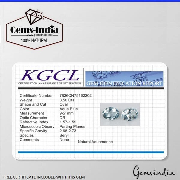 Certified 3.50 Cts Natural Blue Aquamarine Oval 9x7x4mm Rare Gems Matching Pair