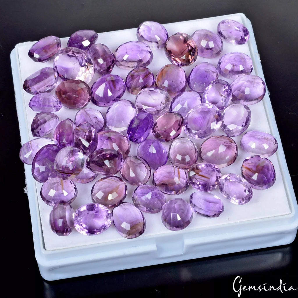 53 Pcs Natural Amethyst/Ametrine 11-16mm Untreated Oval Cut Loose Gemstones Lot