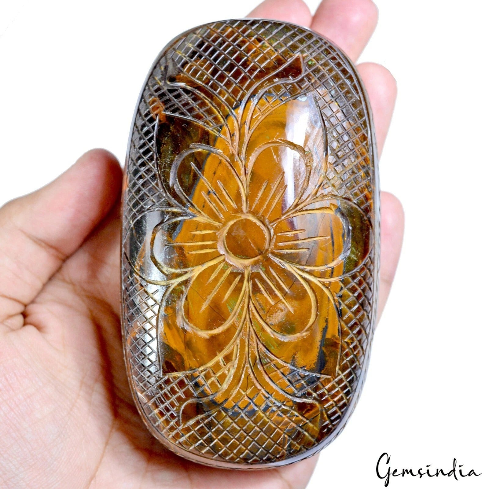 Huge 2260 Cts Natural Tiger eye Untreated Oval Shape Floral Hand Carved Gemstone