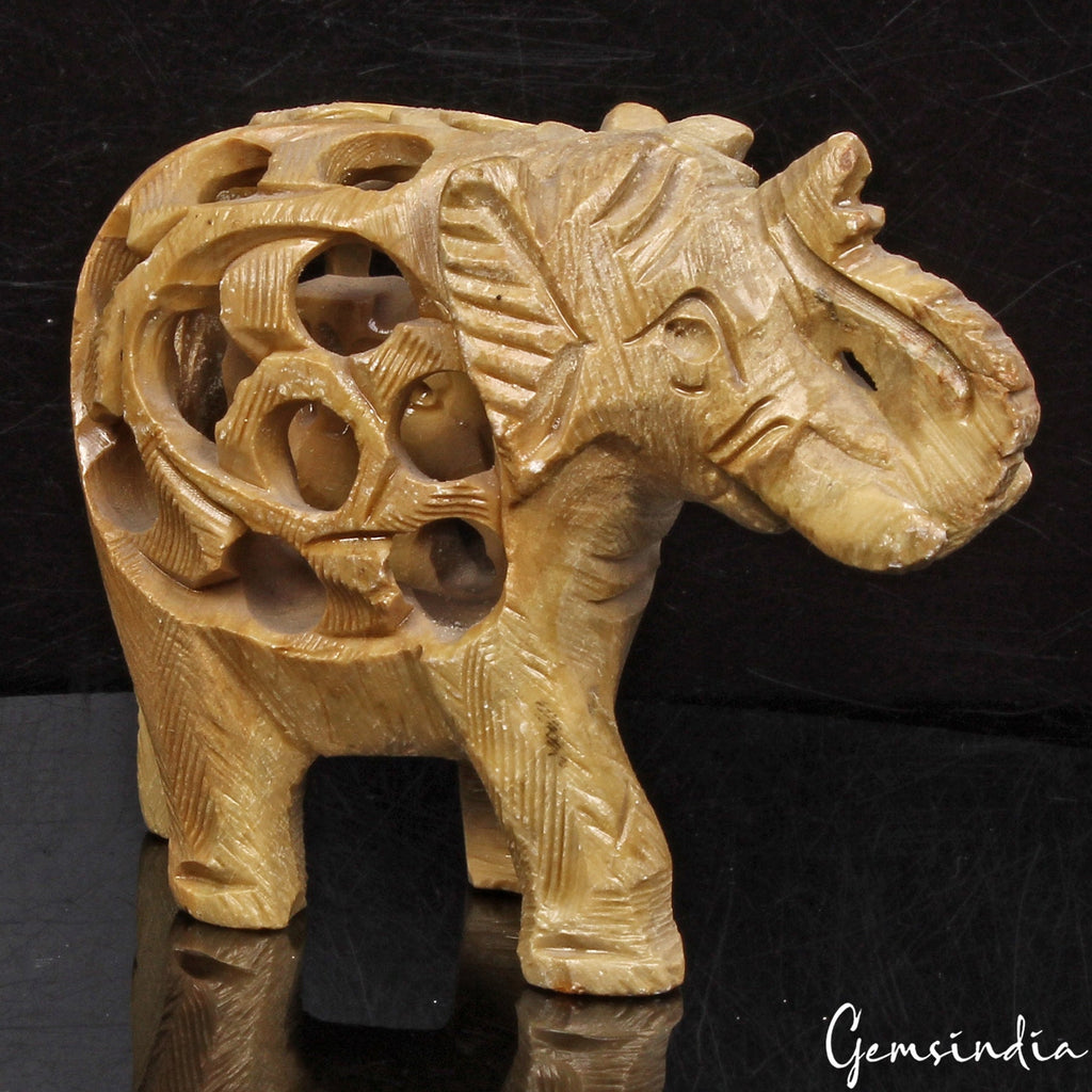 700 Ct Soapstone Trunk Up Elephant Statue Animal~Baby inside Sculpture/Home Deco