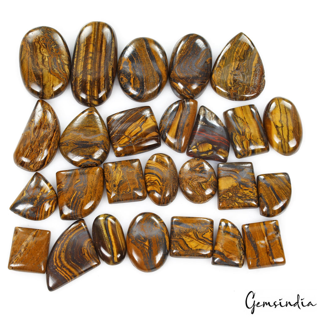 26 Pcs Natural Iron Tiger Eye 17-37mm Cabochon Loose Wholesale Gemstones Lot ~