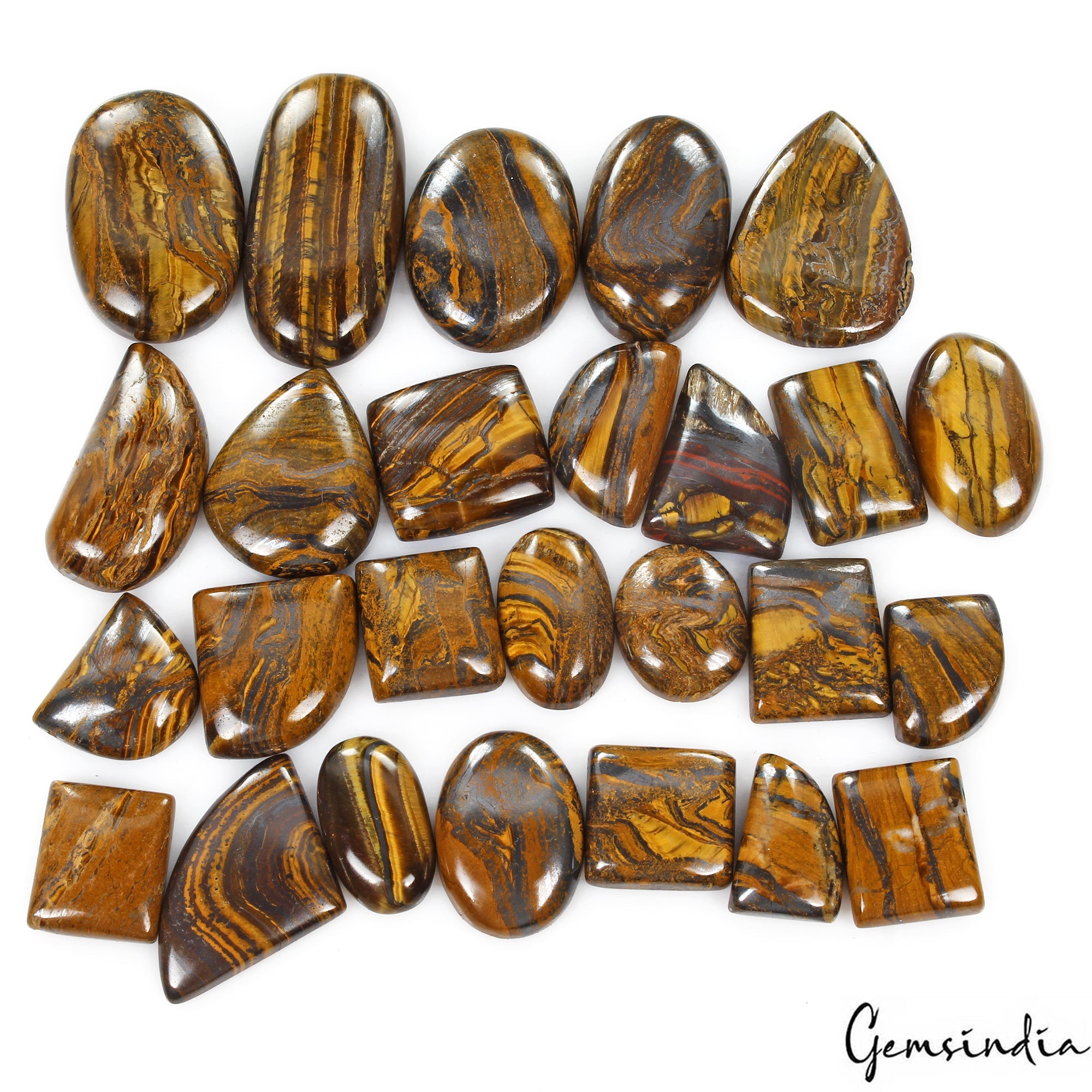 26 Pcs Natural Iron Tiger Eye 17-37mm Cabochon Loose Wholesale Gemstones Lot ~