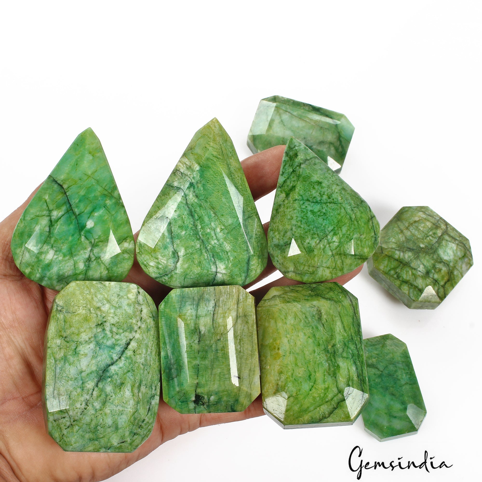 5000 Cts / 9 Pieces Natural Brazilian Green Emerald Mix Cut Loose Gemstone Lot