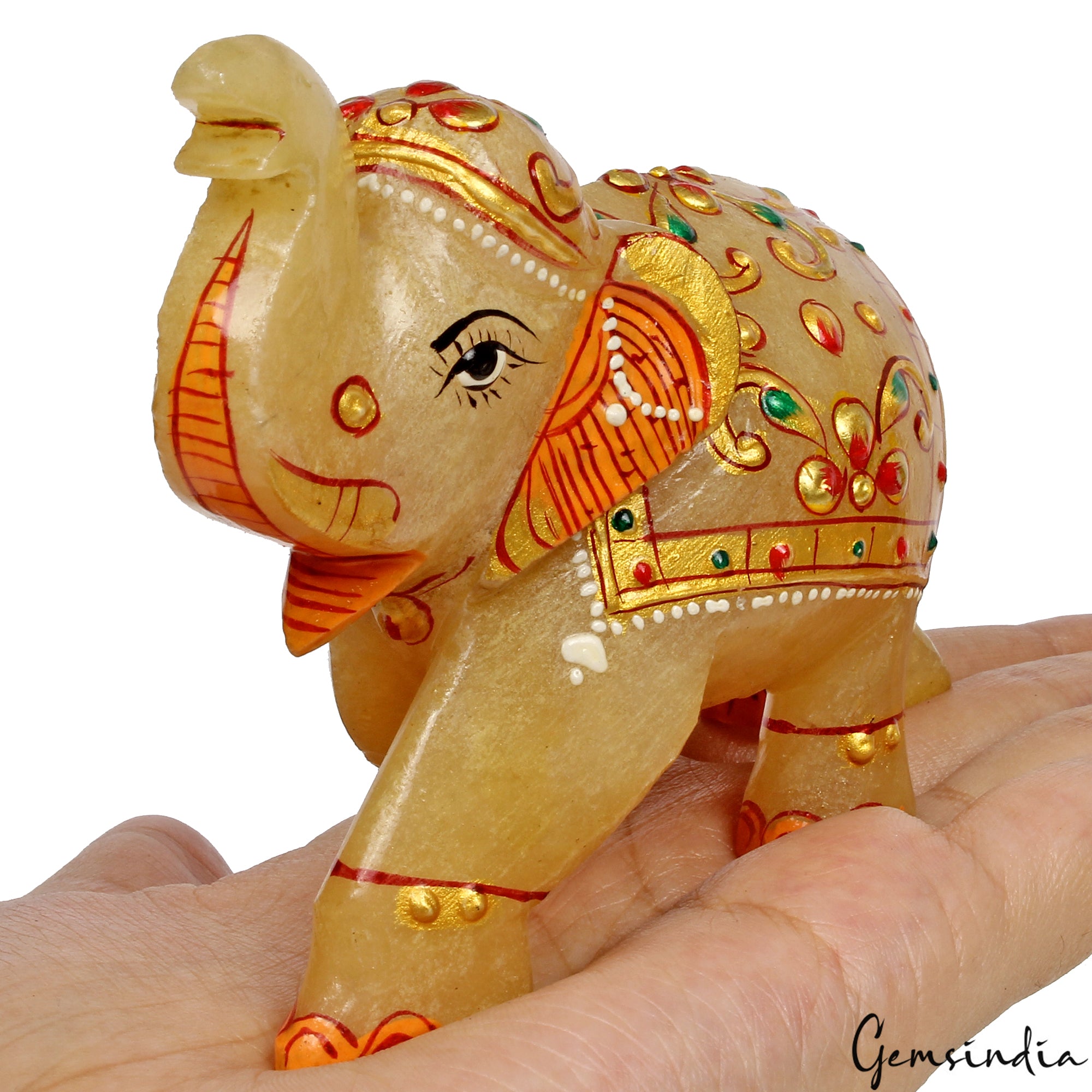 Aventurine Elephant Figurine, Gold — 98x69x45 mm, 1420 Ct, India