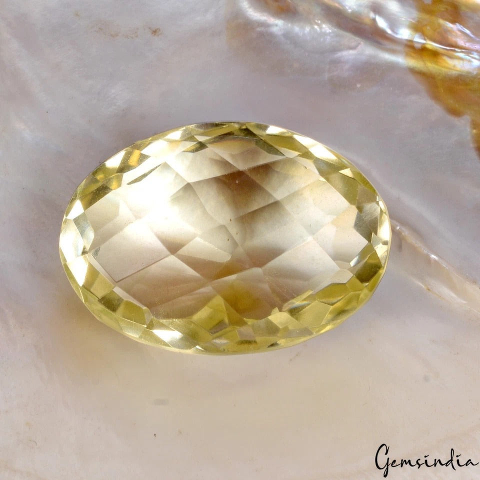 Certified 113.20 Cts Natural Untreated Lemon Citrine Quartz Oval Checker Cut Gem