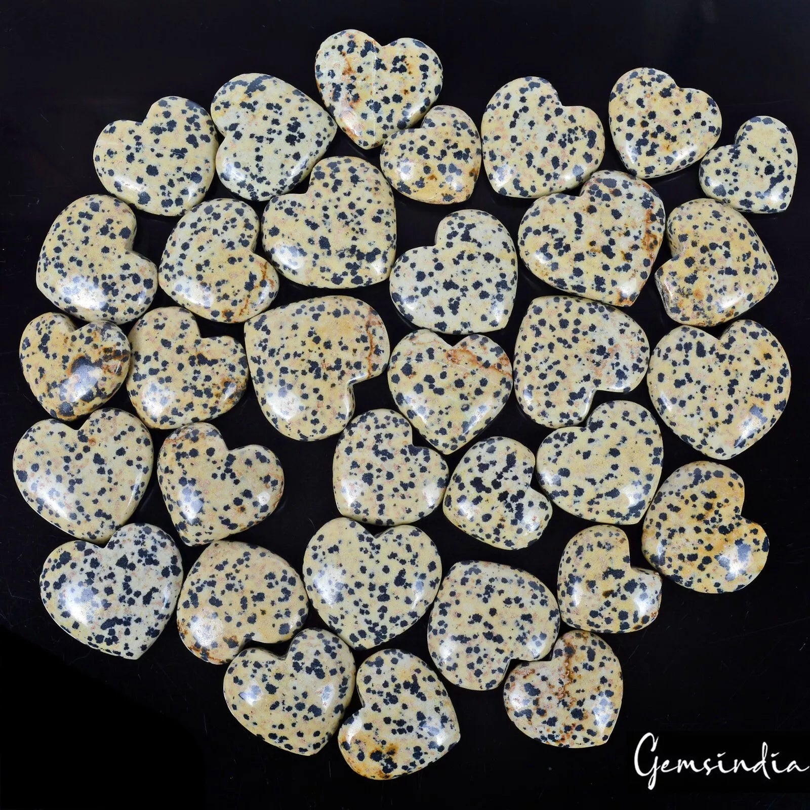 33 Pcs Natural Dalmation Jasper 23-33mm Heart Shape Loose Cabochon Gems 2500 Cts