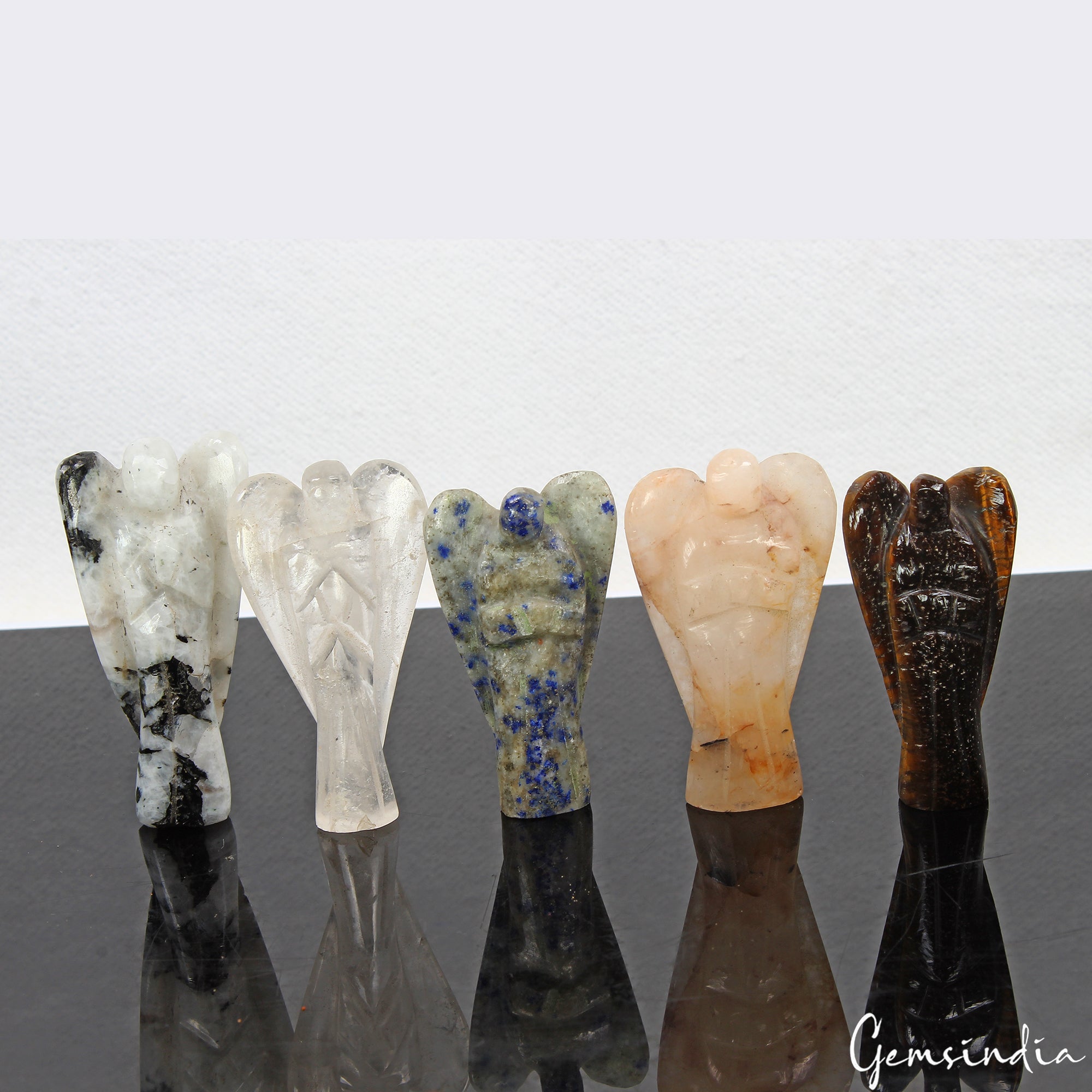 480 Cts/5 Pcs Natural Multi Gemstones Carved Pocket Good Luck Angel/Figurine