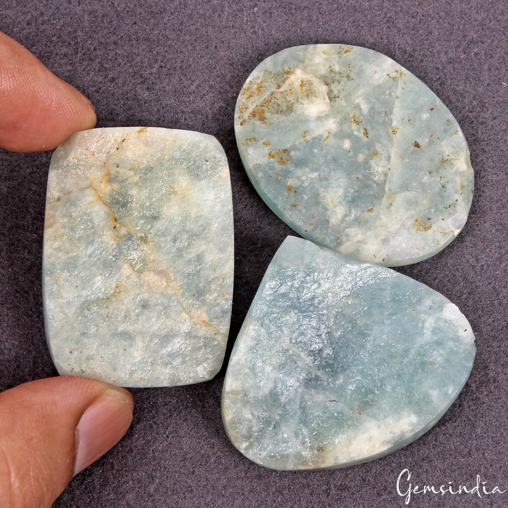 370 Cts Top Natural Aquamarine Druzy Gemstone Cabochon Loose For Jewelry /3 Pcs