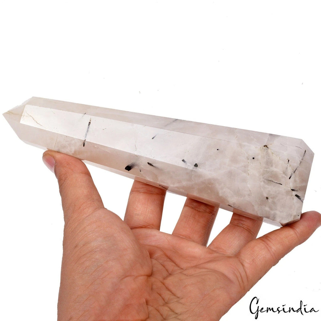2500Ct Natural Untreated White Rutilated Quartz Obelisk Crystal Wand Point Tower