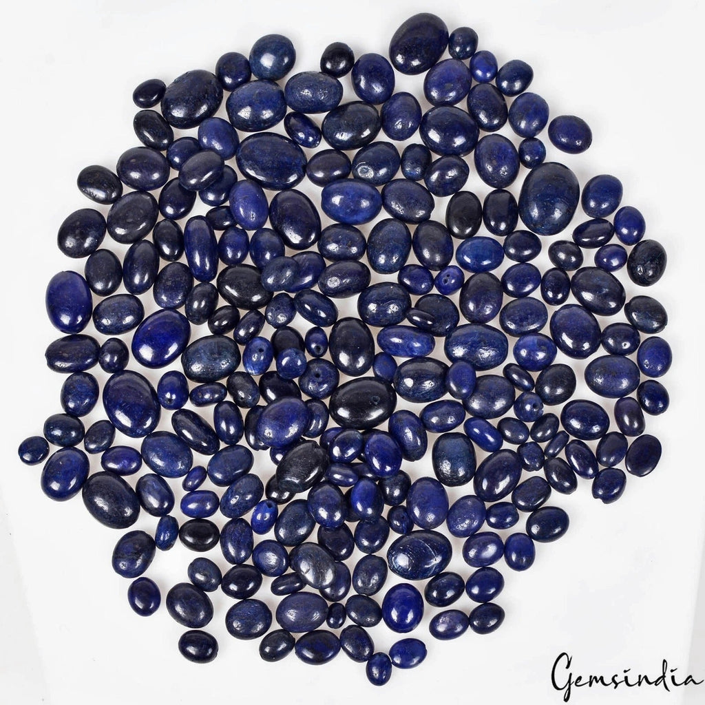 750 Ct/210 Pcs Natural Blue Sapphire Oval Cab Drill Beads Loose Gems For Jewelry