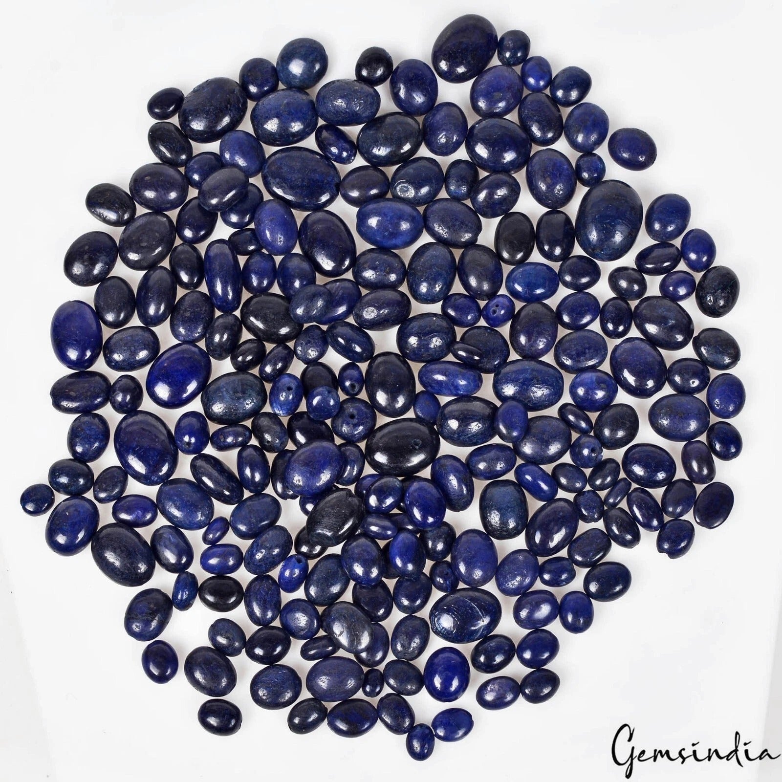 750 Ct/210 Pcs Natural Blue Sapphire Oval Cab Drill Beads Loose Gems For Jewelry