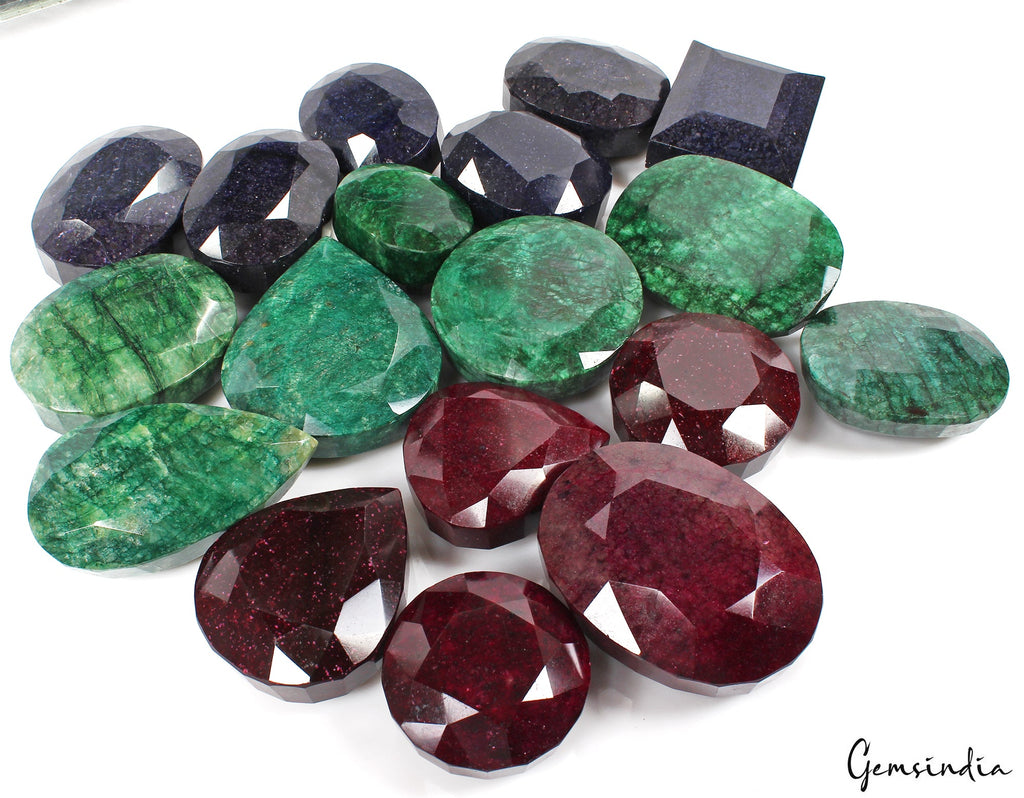 9Kilo Natural Ruby Emerald Sapphire Mix Cut Museum Size Loose Gemstones 70-116mm