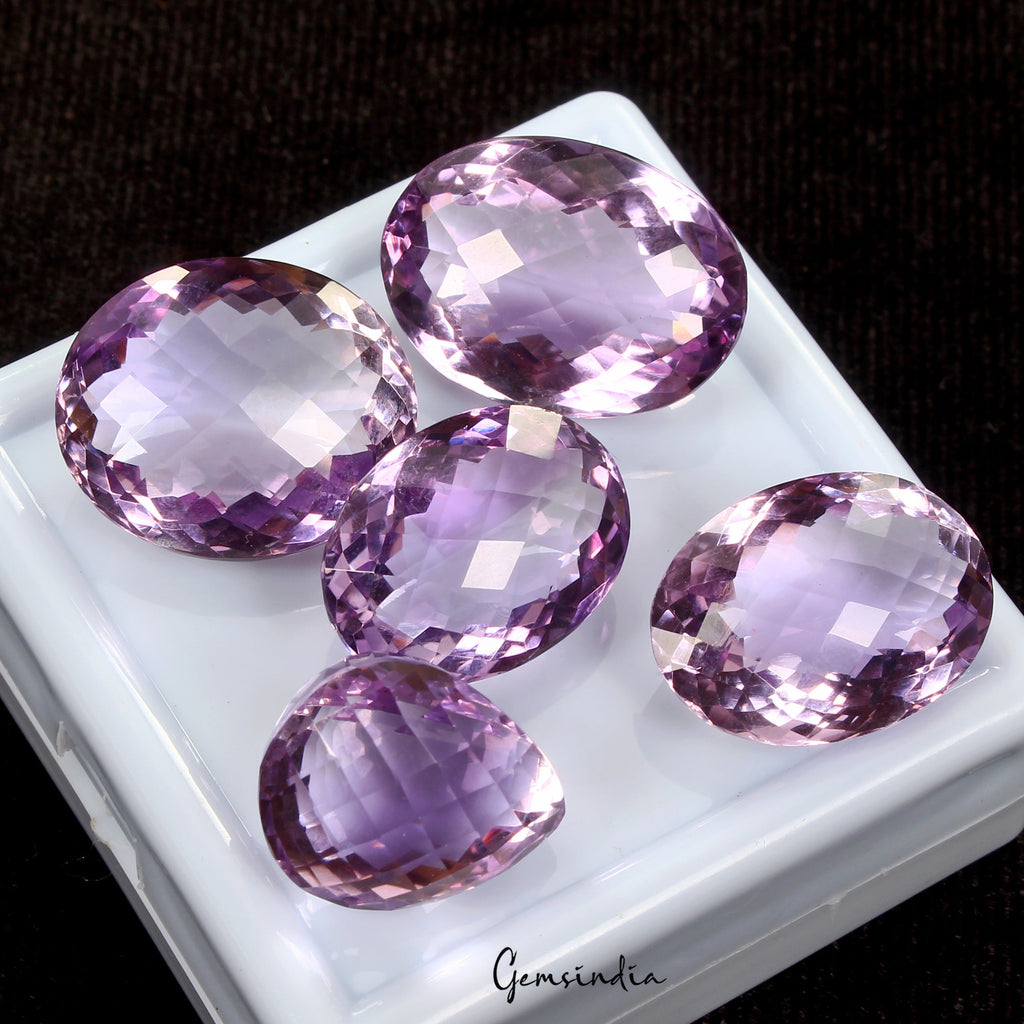 VVS 5 Pcs Natural Amethyst Untreated 17mm-21mm Mix Checker Cut Loose Gemstones