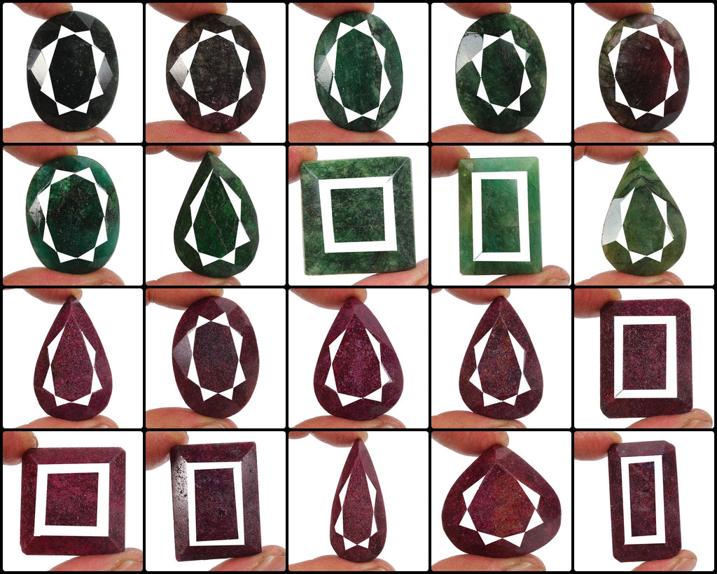 2900 Ct Natural Green Emerald Ruby Mix Faceted Earth Mined Huge Gems Lot 20 Pcs