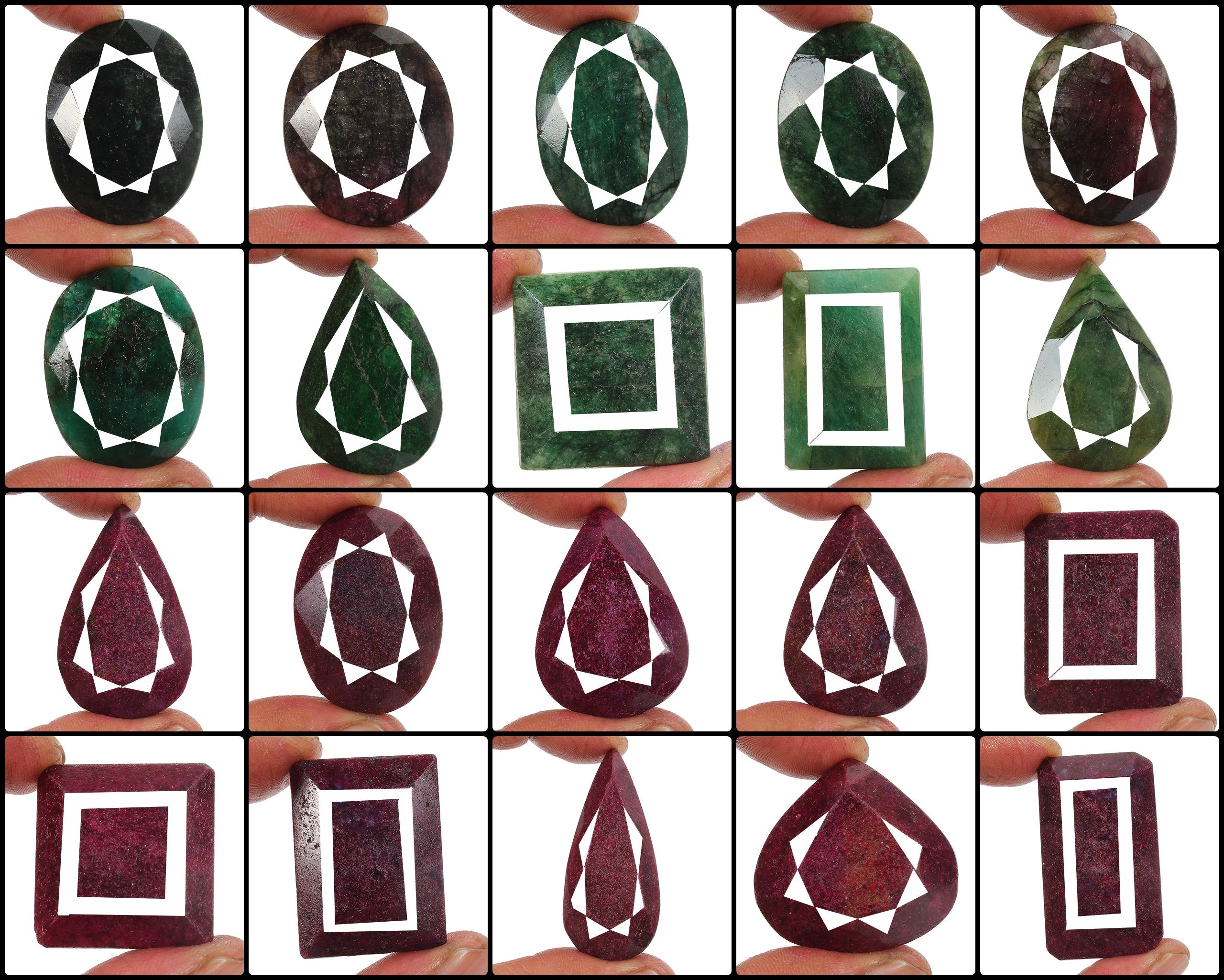 2900 Ct Natural Green Emerald Ruby Mix Faceted Earth Mined Huge Gems Lot 20 Pcs