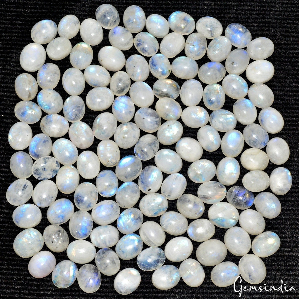 Natural White Moonstone Oval Cabochon Lot 10-11mm Blue Flash Loose Gems 450 Cts
