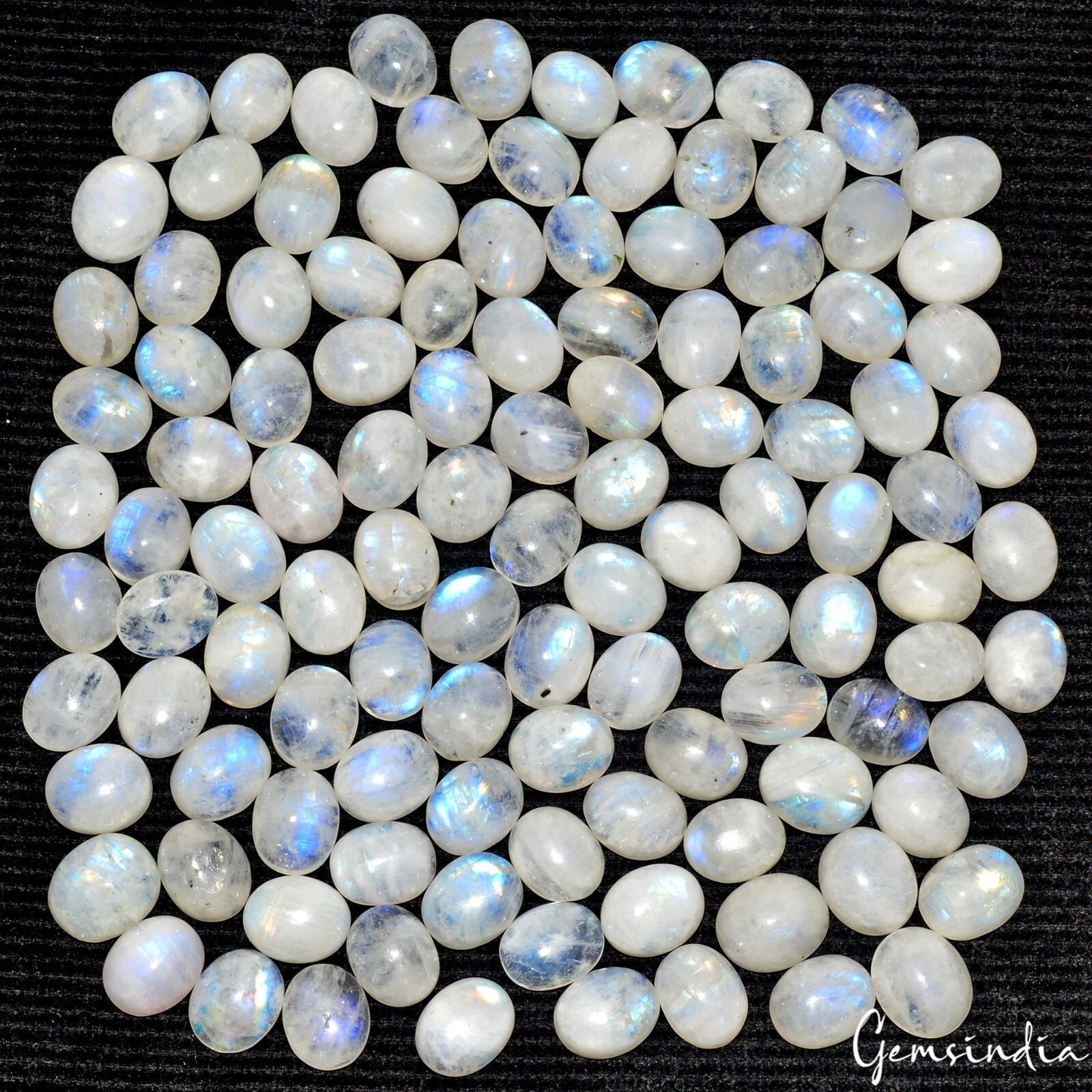 Natural White Moonstone Oval Cabochon Lot 10-11mm Blue Flash Loose Gems 450 Cts