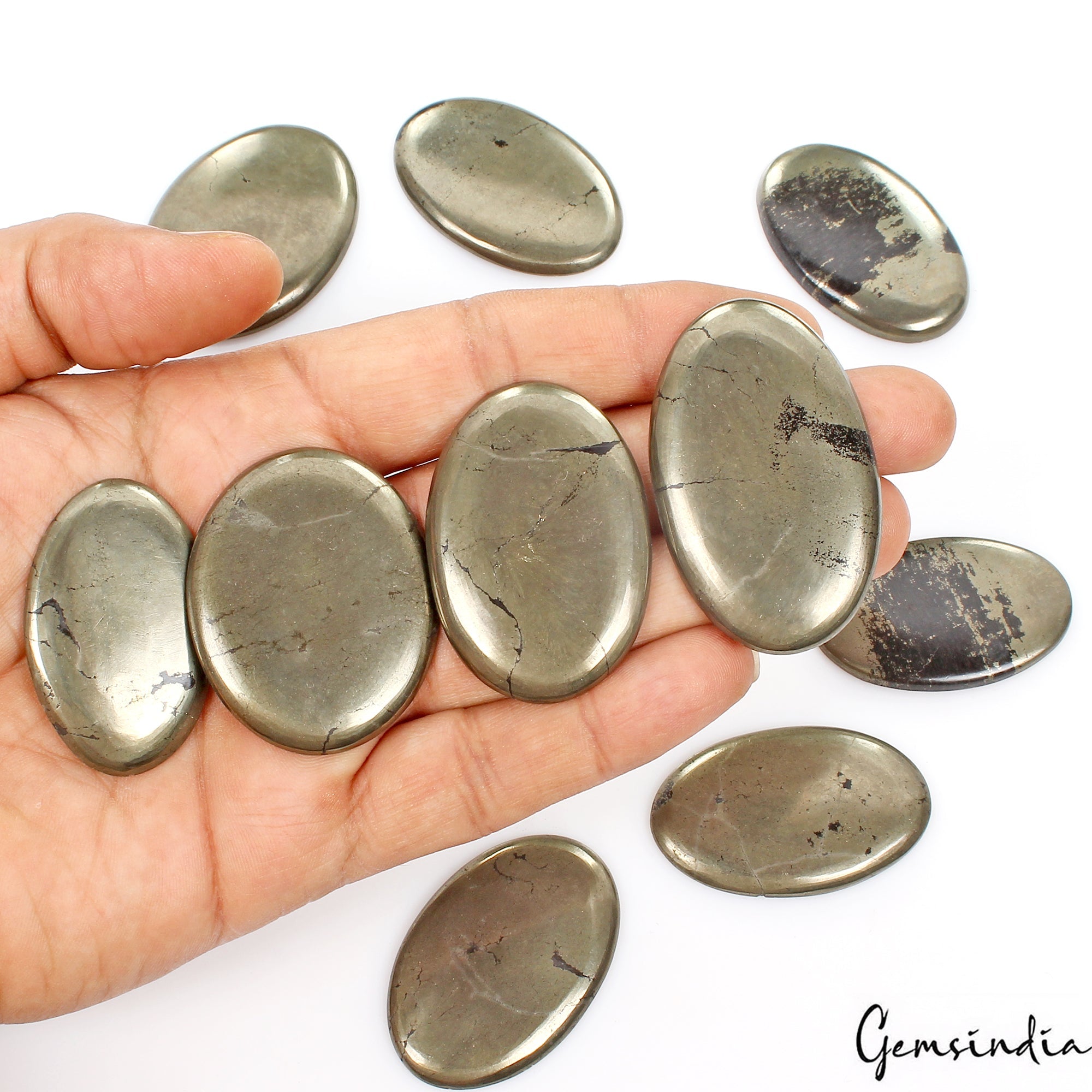 800 Ct Natural Untreated Gold Pyrite Oval Cabochon 41-50mm Loose Gemstones Lot