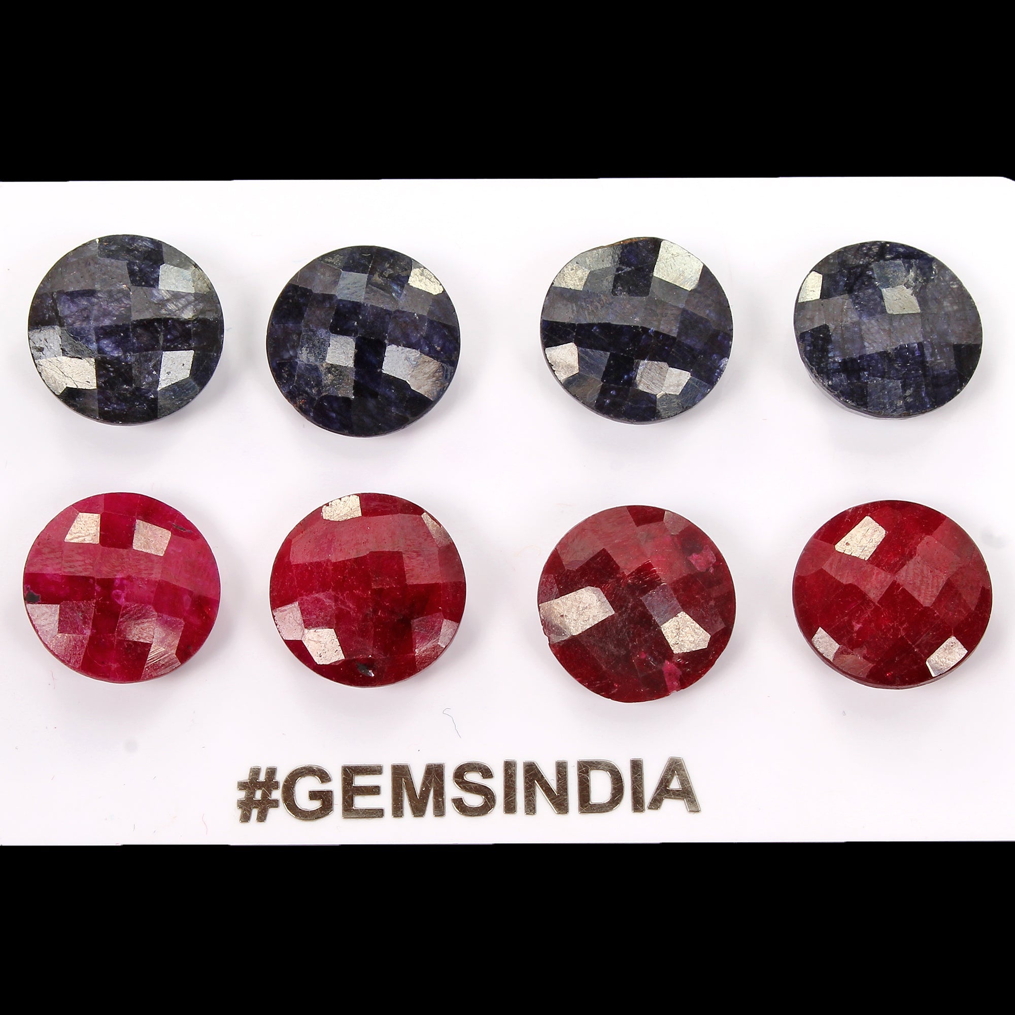 109.10 Cts/8 Pcs Natural Ruby Sapphire Round Checker Cut Calibrated 15mm Gem Lot