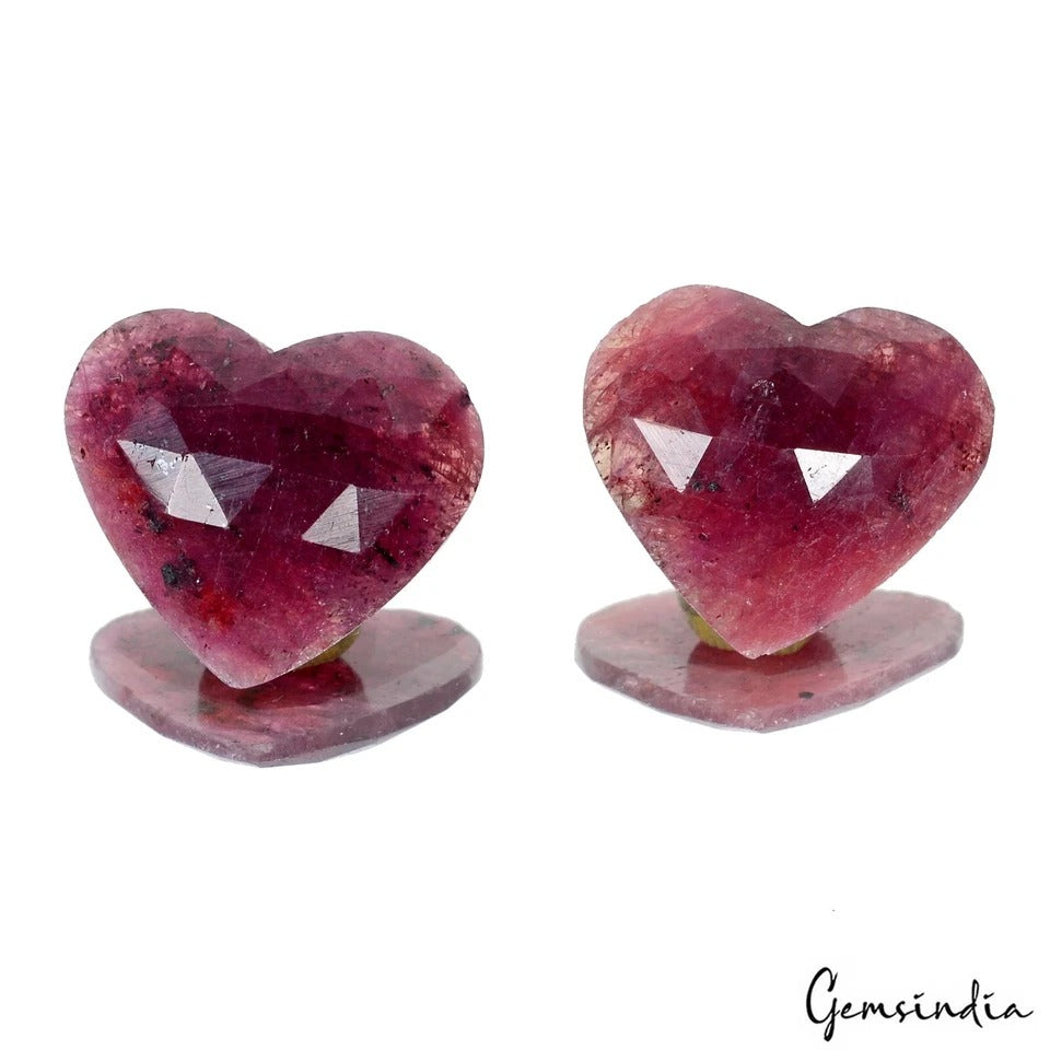 Ruby Lot, Loose Gemstone, Heart Cut, Color Enhanced — 2 Pieces, 21mm, 47.40 Ct, Africa
