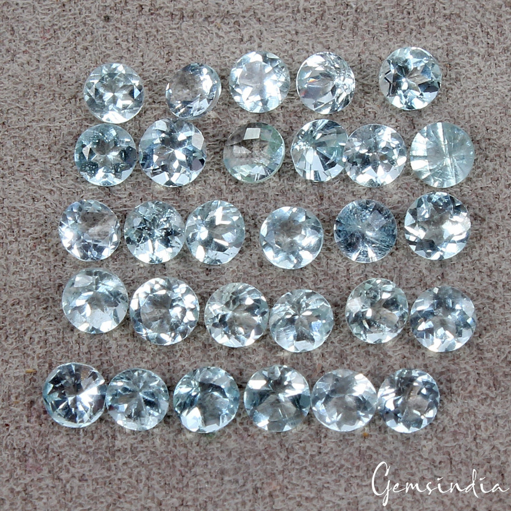 Round Cut Natural Unheated Nice Blue Aquamarine 6.60Ct 4mm 29 pcs Gemstones Lot