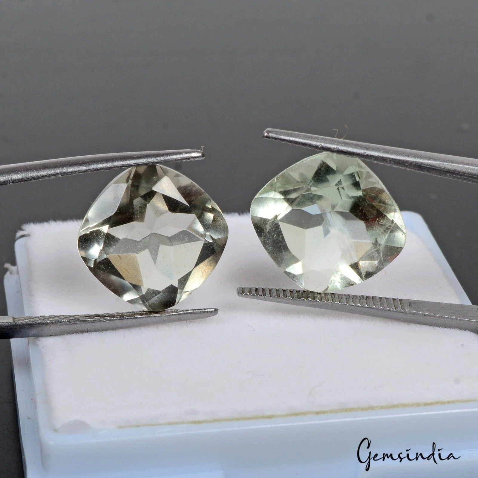 Certified 11.60 Cts/2 Pcs Natural Untreated Green Amethyst Cushion Cut Pair Gems