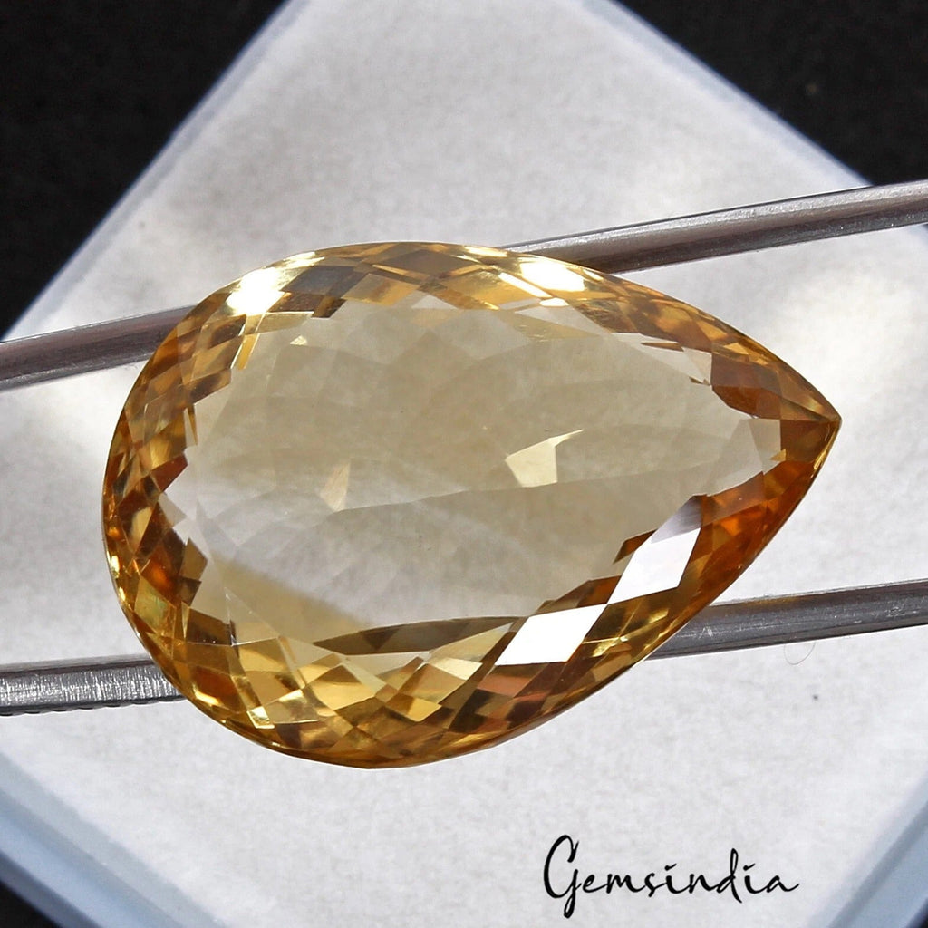 29.60 Ct Natural Untreated Yellow Citrine Pear Faceted Loose Gem For Jewelry