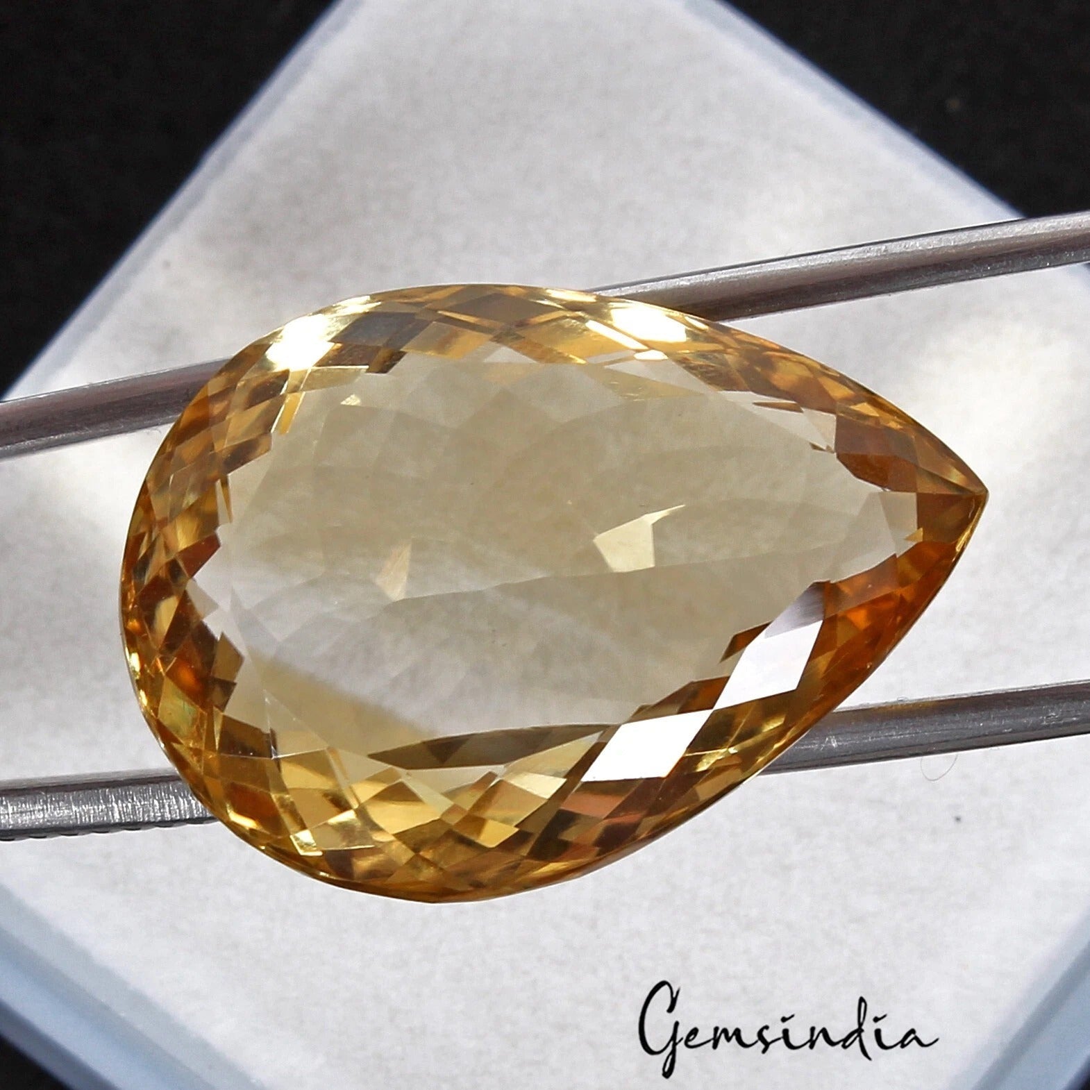 29.60 Ct Natural Untreated Yellow Citrine Pear Faceted Loose Gem For Jewelry
