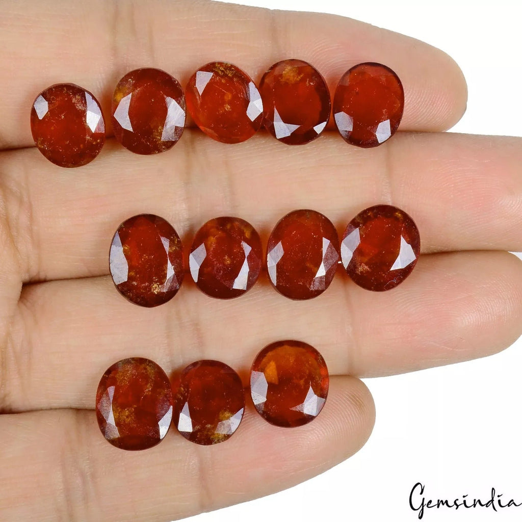 12 Pc Natural Hessonite Garnet Oval Cut Loose Untreated Ceylon Gemstones~63.20Ct