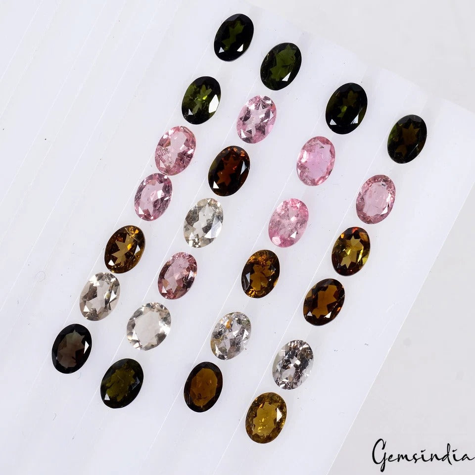 26 Pcs Natural Tourmaline 7mmx5mm Oval Cut Untreated Sparkling Loose Gemstones