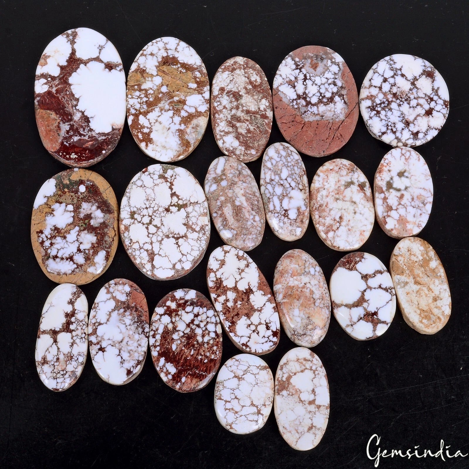 800 Cts/20 Pcs Natural Untreated White Buffalo Turquoise Oval Cab Wholesale Gems