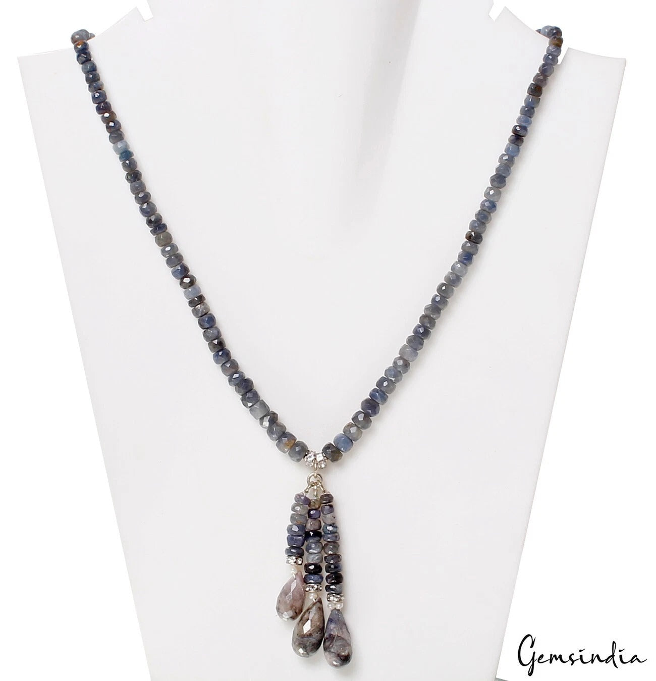 18 In Untreated Blue Sapphire Round Cut Gemstone Beaded Handmade Women Necklace